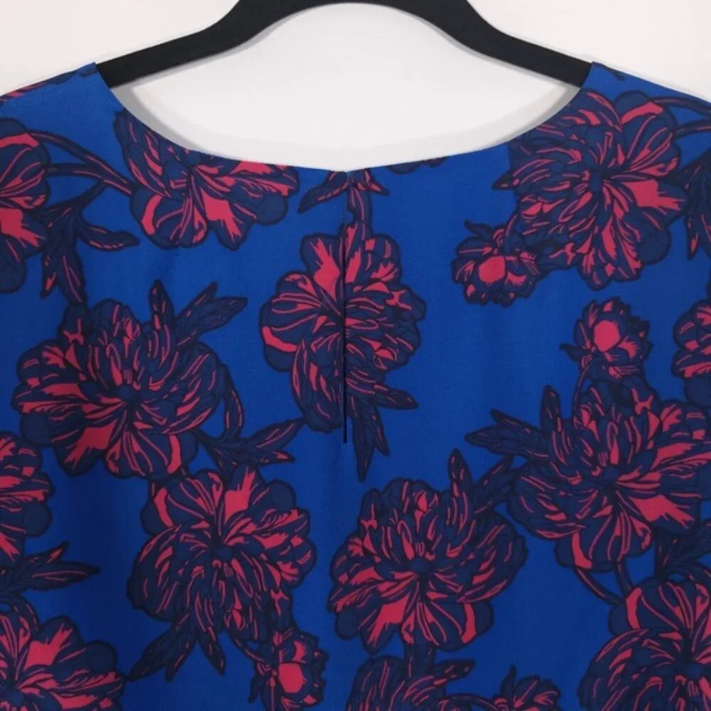 J.Crew Blue Pink Floral Short Sleeve Shift Mini Dress Style C5608‎ Size 8